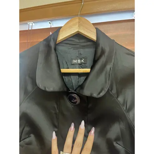 MSK Cropped Satin Women Sz Medium Shiny Black Blazer Jacket 3/4 Sleeves