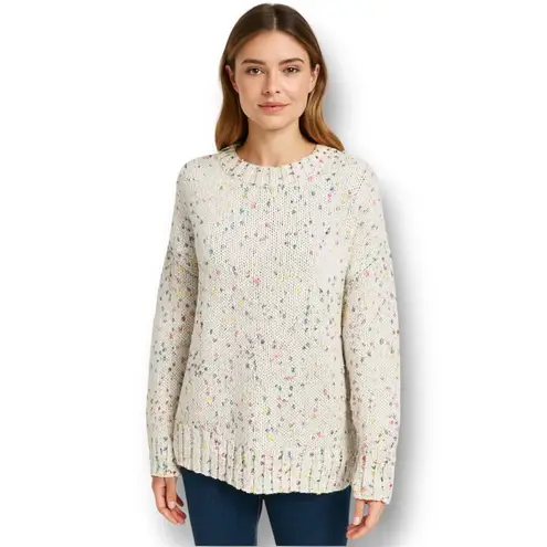 Seven7 Beige Confetti Chunky Knit Sweater Crew Neck Academia Preppy Size Large