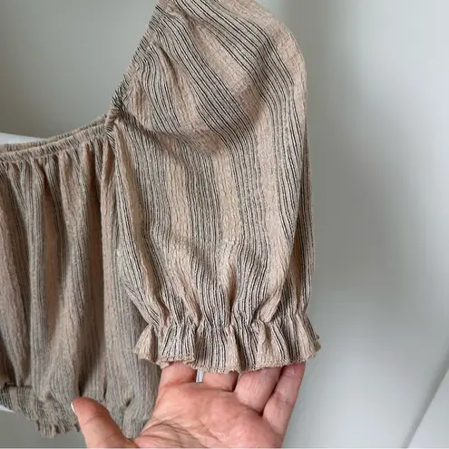 H&M Beige Puff Sleeves Off Shoulder Crop Top SZ S thumbnail 3