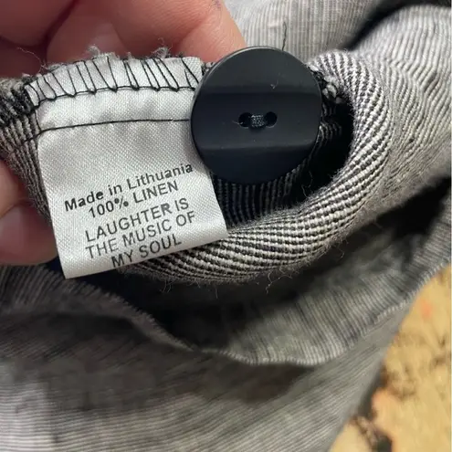 Flax ‎ 100% Linen Button Lagenlook Duster Black Stripe Medium - Image 7