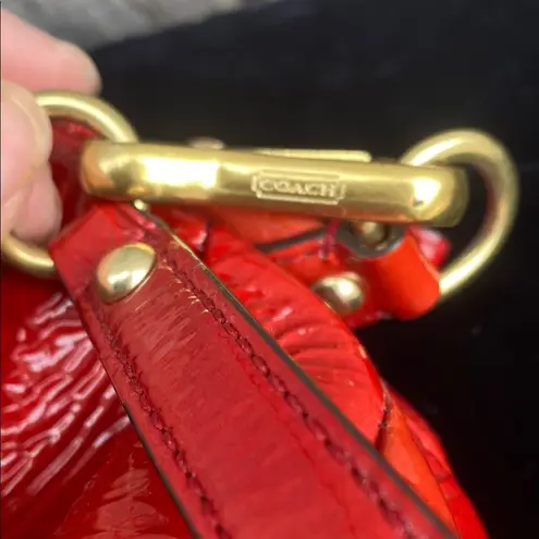 Coach  Red Satchel with Glossy Finish and Gold Hardware