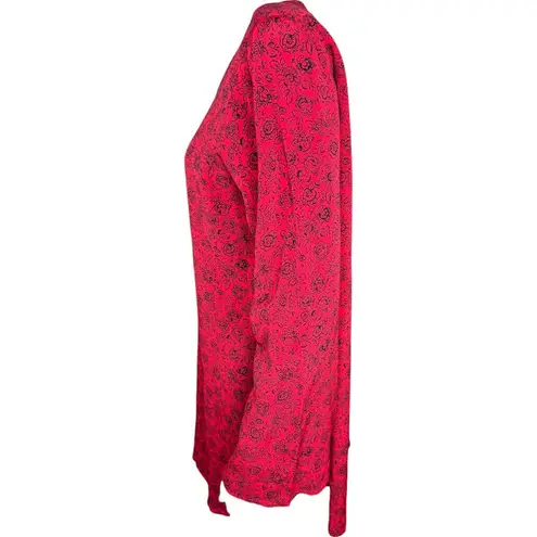 Liz Sport Vintage Red Black Floral Roses Long Sleeve Cardigan 3-Button NWT Medium