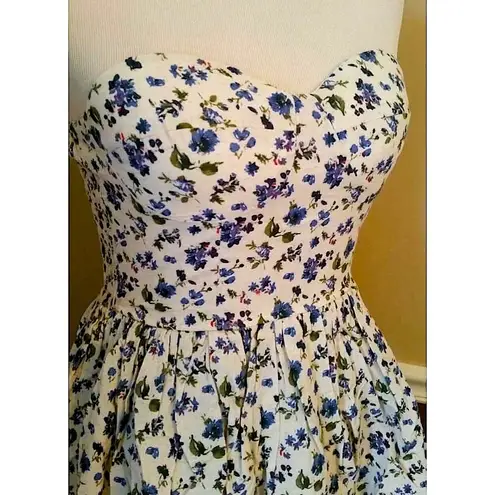Alythea Beige Strapless Blue Floral Sweetheart Bust Party Dress by from ModCloth