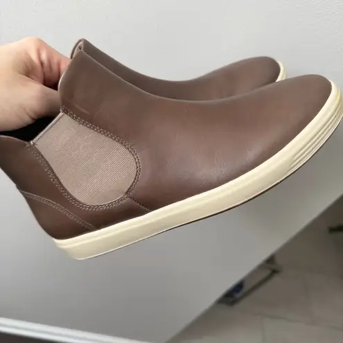 Ecco Boots Bootie Soft 7 Ankle Leather Lightweight Pull On Comfort Taupe Neutral