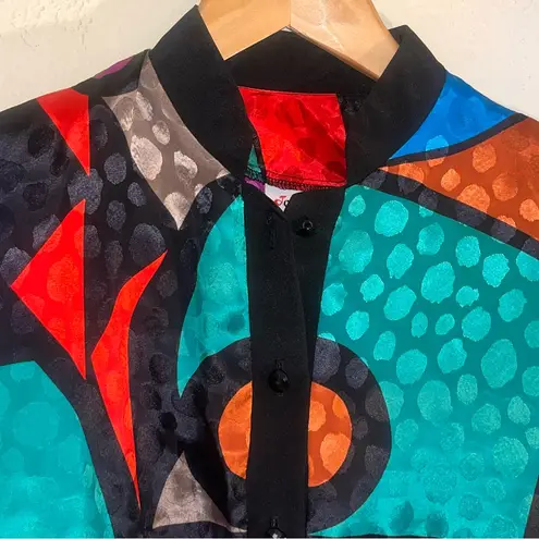 RARE NWT DEADSTOCK Vintage 80s Abstract Picasso Satin Bat Sleeve Loose Top 6 Black Size M