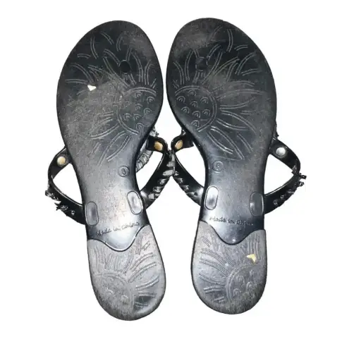 Jack Rogers  Black Leather Georgica Jelly Sandals Size‎ 8