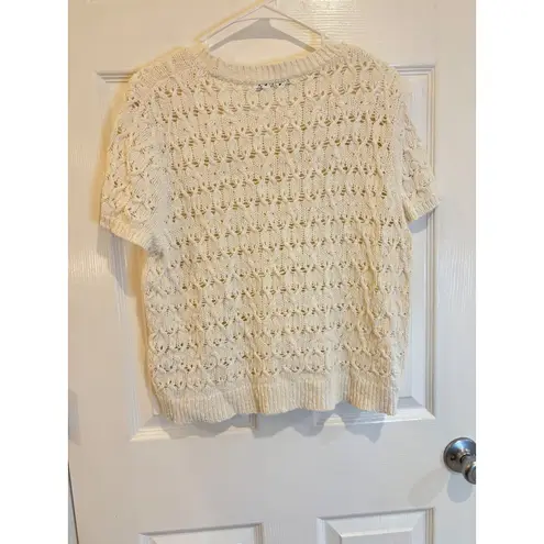 Madewell ‎ Short Sleeve Open Knit Cropped Sweater Top - Women's