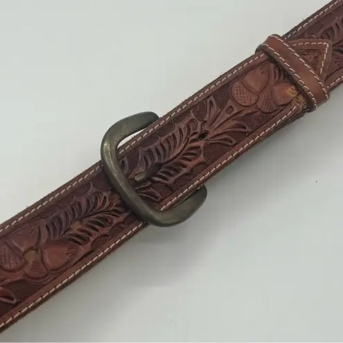 Linda Etched Western Belt Personalized Rawhide Leather Belt Brown