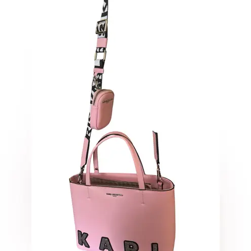 Karl Lagerfeld TOTE BAG KARL CRISTALES ROSA WITH LOGO STRAP NWT