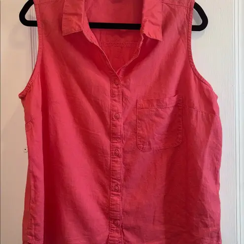 GEORGE BRAND FROM UK CORAL COLORED LINEN VISCOSE SLEEVELESS BUTTON DOWN TOP XL Pink