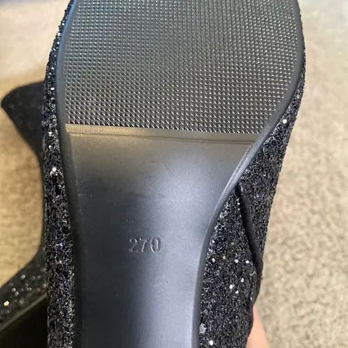 Women’s Black Glitter Covered Chunky Heeled Party Boots with Zipper Size 11