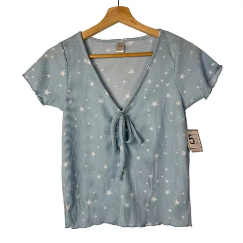 Boutique Blue Star Printed Tie Front Fitted Short Sleeve T-Shirt S