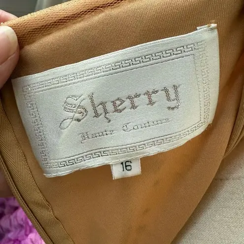 Sherry Haute Couture Halter Formal Gown Beaded Bling Blush Orchid $500 16 Tan