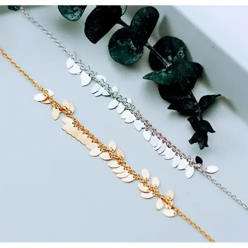 Sparkling Leaf Charm Anklet 925 Sterling Silver Adjustable Beach Boho Jewelry