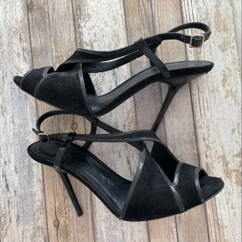 Burberry  Black Suede Leather Peep Toe Crisscross Heels Size 40