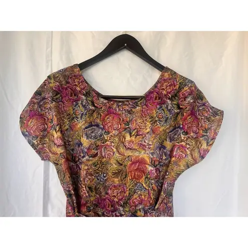 Vintage Garden Party Floral Midi Dress Women’s Size XL Tea Pocket Retro Cottage