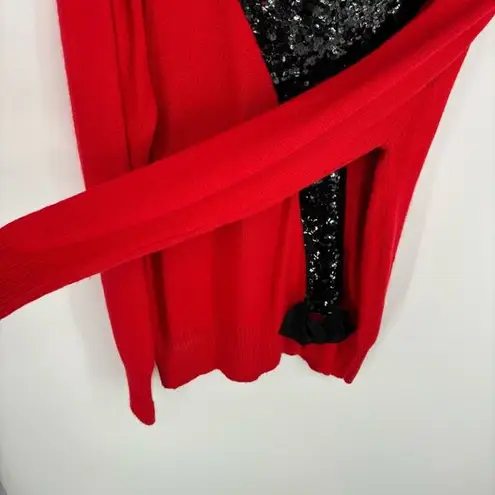 Vintage Red Christmas Sweater Size Medium Sequins Bow Silk Angora Bow