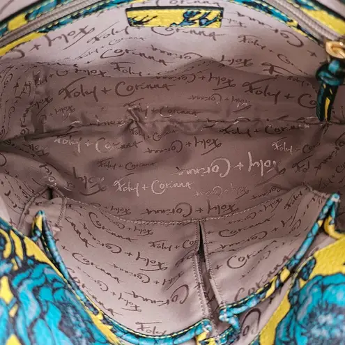 Foley + Corinna Kayla Lemon & Teal Floral Print Vegan Foldover Tote Bag