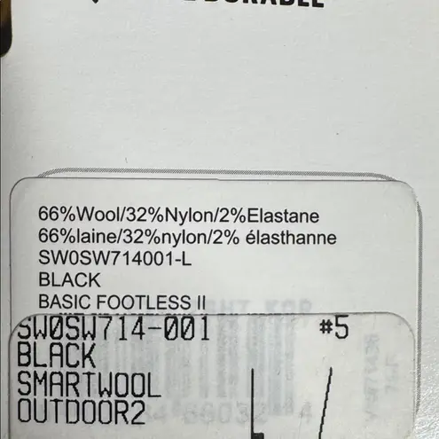Smartwool NIP Basic Footless II Merino Wool Tights Black Women’s Size Large