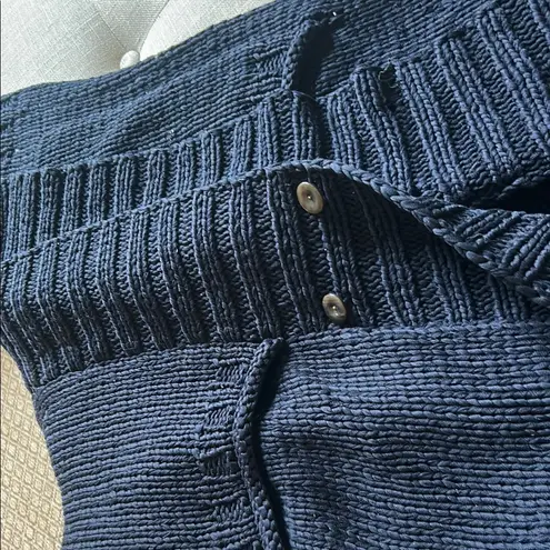 TSE Chunky Navy 100% Cotton Knit Cardigan Size XS