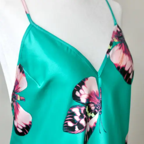 Felina NWT Jezebel by Teal Satin Crossback Chemise Slip Purple Butterflies Small