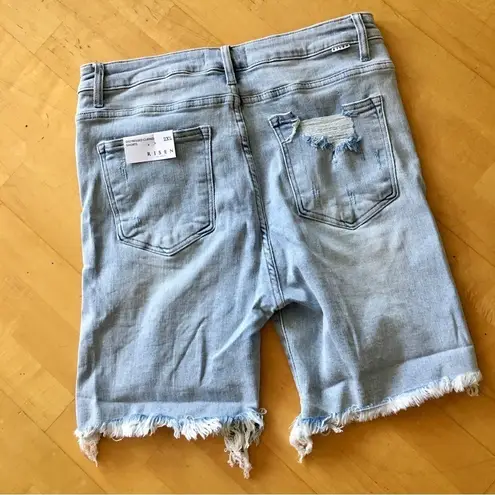 RISEN Distressed, High Rise Jean Shorts, Ice Blue, Size 2XL Blue