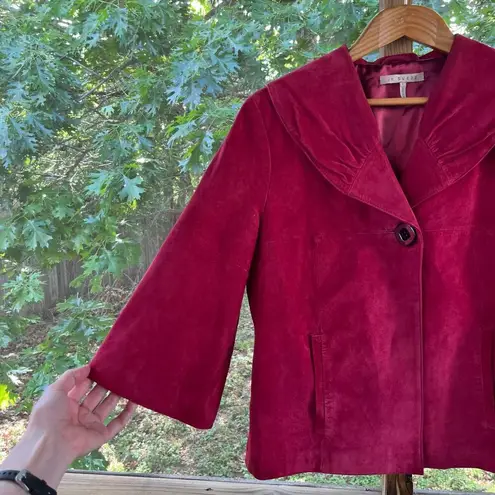 In Suede Women's Red Vintage 100% Leather Suede Cape Jacket Size L Size L