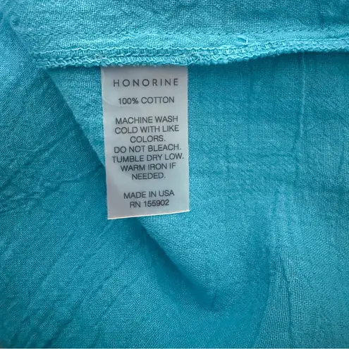 Honorine Mare Blue Gauze V Neck Ruffle Short Sleeve Luna Crinkled Top New Medium