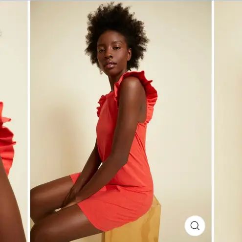 Nation Ltd Elliot Fused Ruffle Flutter Sleeve Dress S Red Orange Pima Cotton