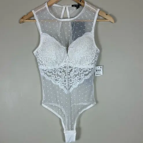 INC International Concepts Womens S White NWT Sheer Lace Mesh Thong Bodysuit