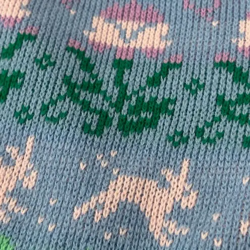 Pierre Cardin VINTAGE 80’s Blue and Green Bunny print Mock Neck Sweater Size XL