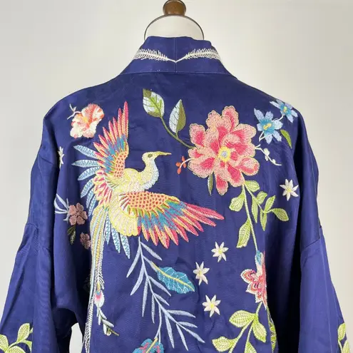 Johnny Was NWOT Emika Kimono Embroidered Open Front Jacket Navy 3/4 Sleeves XL