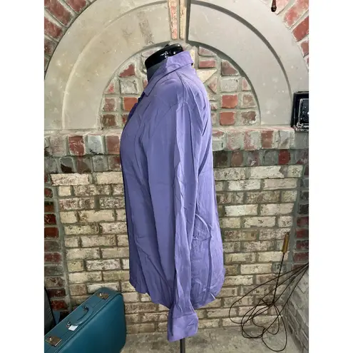 winter silks blouse button front silk purple long sleeve hidden button front Size 16