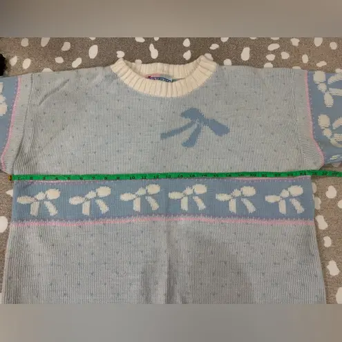 Vintage 80s Pastel Bow Sweater knit crewneck Pullover DELIVERYLtd grandmillenial Blue Size XL