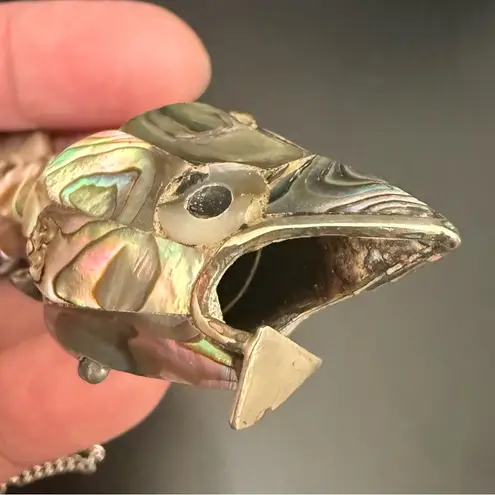 Vintage 60s Sterling Silver Abalone Shell Articulated Fish Bottle Opener Pendant