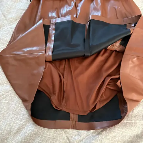 NWT Taylor Women Dress Sheath Faux Leather Sleeveless Brown Belted Above Knee 10