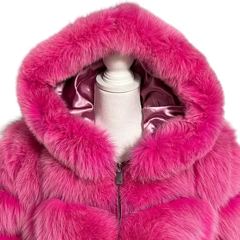 Smith Fine Furs Genuine Fox Fur Convertible Hooded Jacket To Vest Pink Dyed 2XL Size 2X