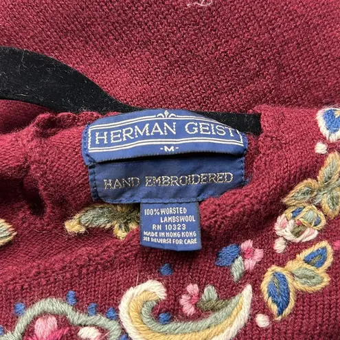 Herman Geist hand embroidered floral sweater size medium Lambswool