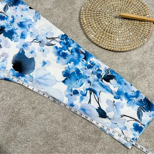 Bryn Walker Fioro Cotton Print Blue White Capri Cropped Pants Coastal Size XL