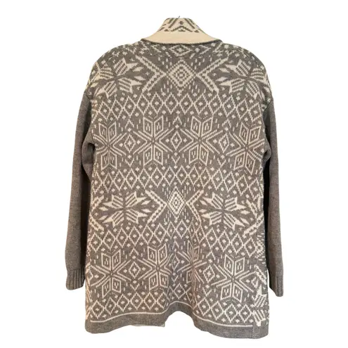 Talbots Snowflake Fair Isle Shawl Collar Cardigan Women's Medium Petite Gray Size undefined