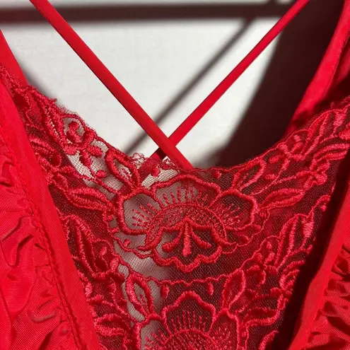 VTG Climax 80s David Howard Red Party Prom NYE Dress Ruffles Dramatic 3/4 *XXS