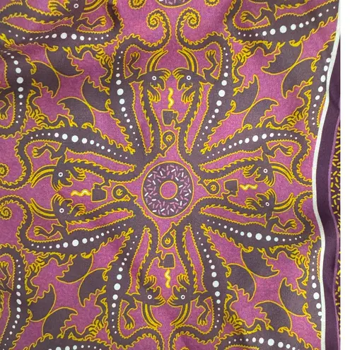 Vintage 100% silk dragon print scarf handmade rolled edge extra long XL 25x78" Purple