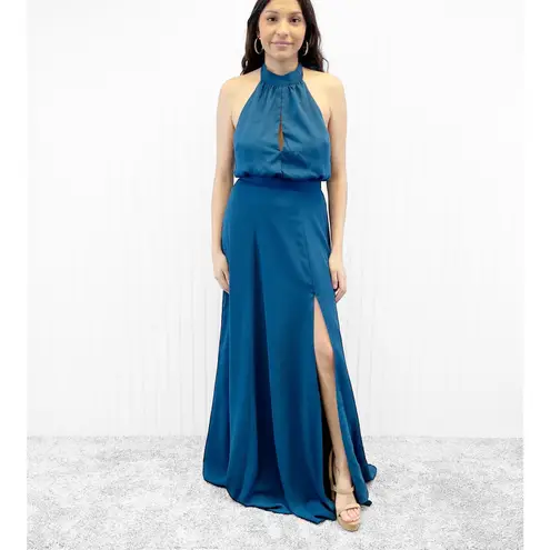 Yumi Kim NEW Yumi Kim Womens M High Demand Maxi Dress Ink Blue Halter Top Gown