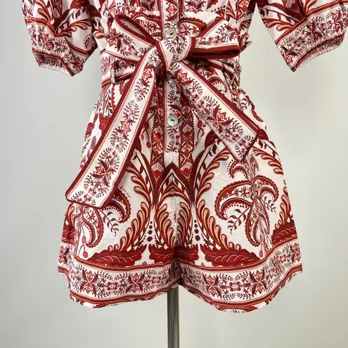 Farm Rio NWOT  Tropical Cameo Belted Romper Size XS 100% Cotton Puff Sleeves