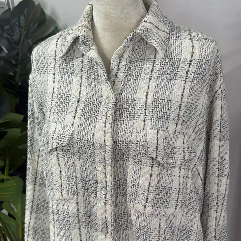 IRO Paris tweed open front shirt jacket with pearl snap buttons