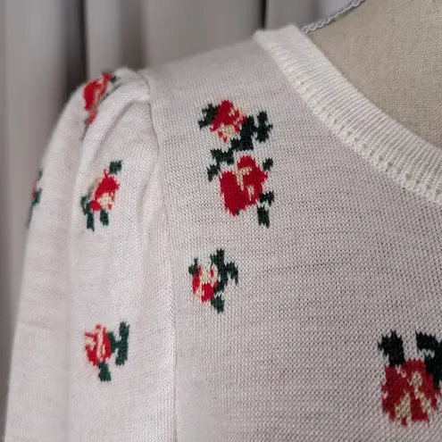 Naya Rea Cottagecore Floral Backless Sweater White Red Green Small