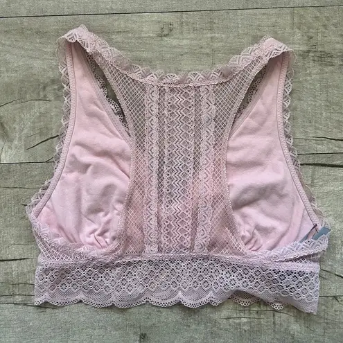 Aerie Pink Delicate Lace Longline Boho Festival Lined Racerback Blush Bralette S