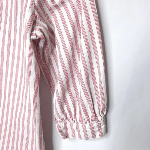 Time & Tru Blouse Top Womens Sz S Square Neck Red White Stripe 3/4 Sleeve Linen