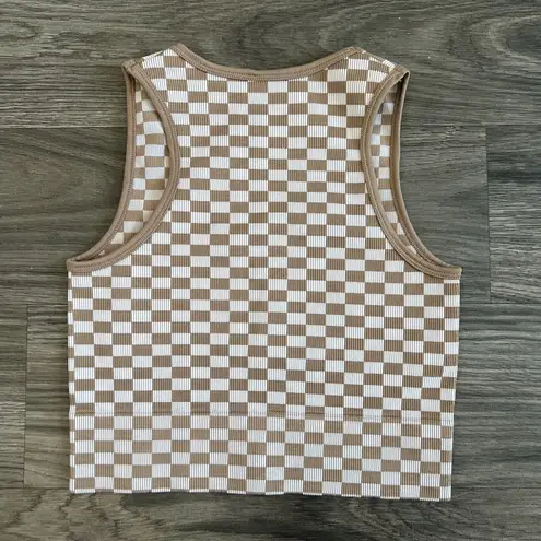 Aura Ribbed Brown Checkered Tank Top Size Medium