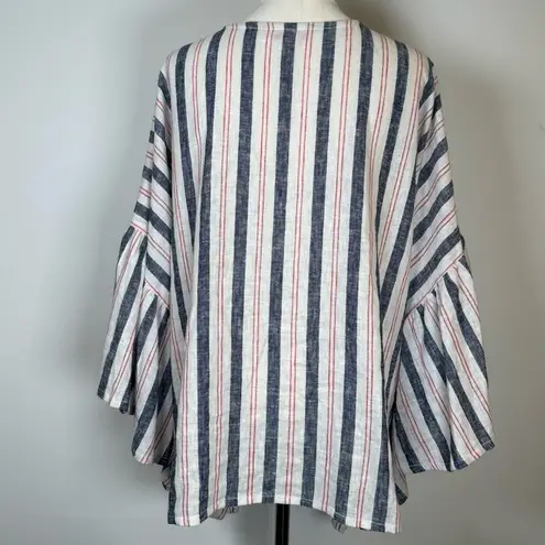 Laurie Felt Linen Blend Open Front Cardigan Flutter Sleeve Women’s Size M/L Blue